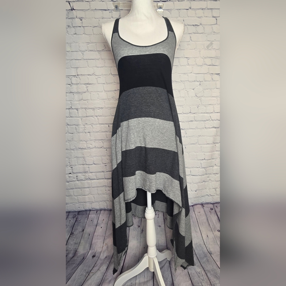 H&M Divided Black and Gray Striped High-Low Dress 4